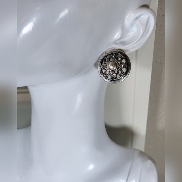 CHICO'S Antiqued Silver Crystal Stud Medallion Earrings - Picture 2 of 5